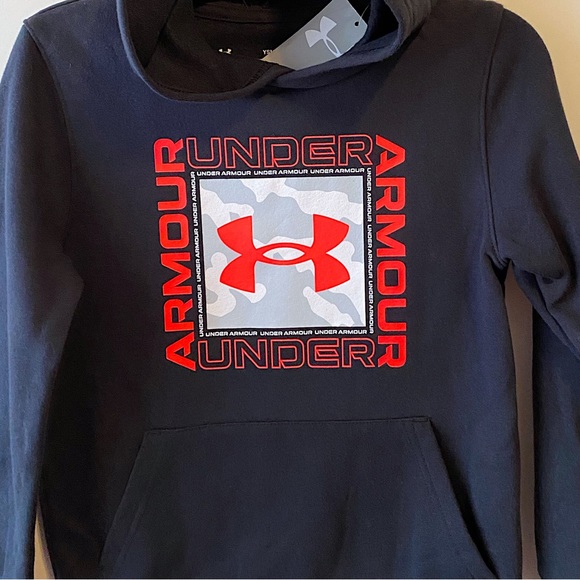 NEW UNDER ARMOUR Youth UA Rival Fleece Box Logo Hoodie Pullover Black Size Small - Picture 2 of 5